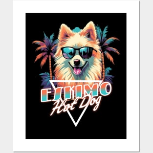 Retro Wave American Eskimo Hot Dog Shirt Posters and Art